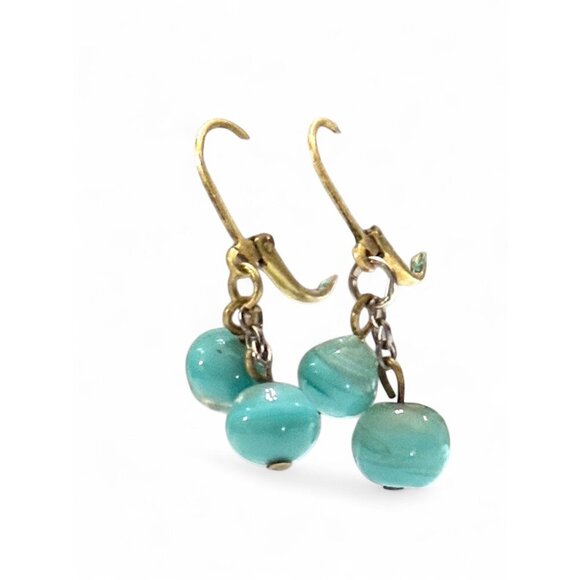 Vintage Turquoise Swirl Glass Bead Dangle Earrings - Picture 4 of 8